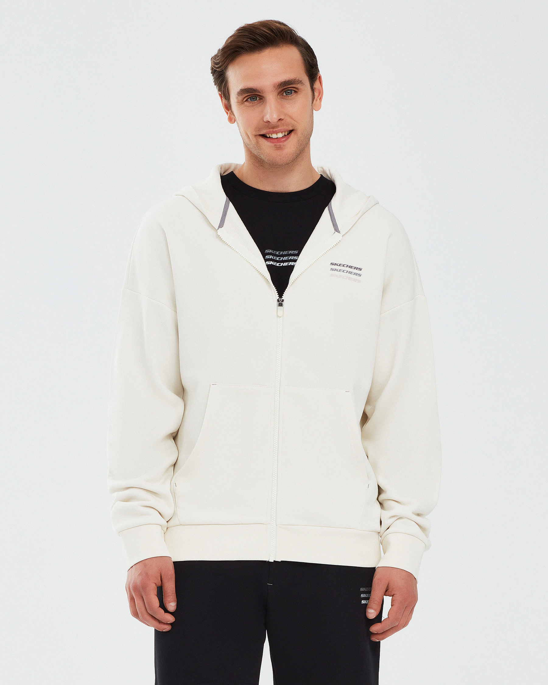 Skechers Essential M Full Zip Hoodie Sweatshirt Erkek Beyaz