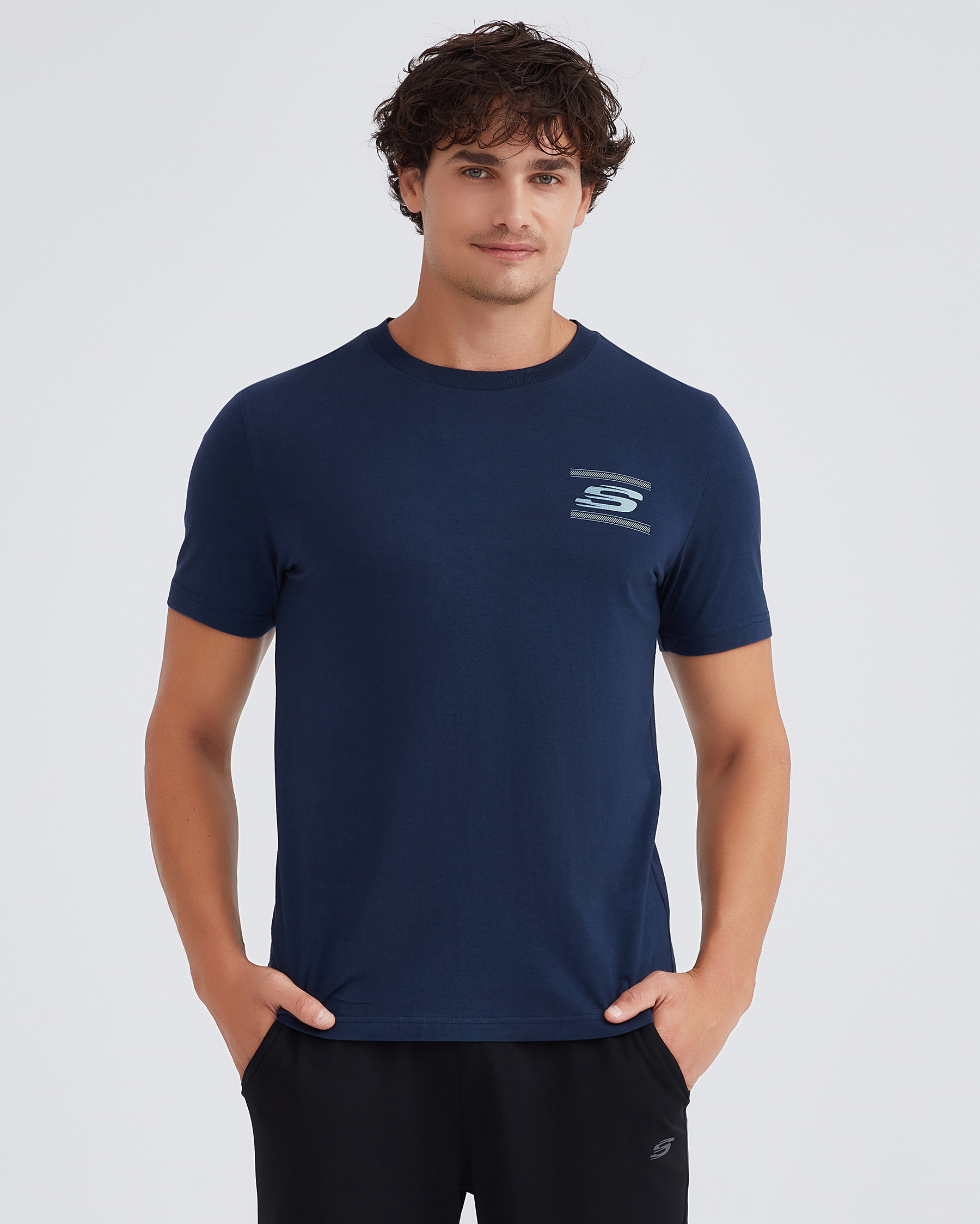 Skechers M Graphic Erkek T-shirt S232339-410 Crew Tee Lacivert Tshirt Neck