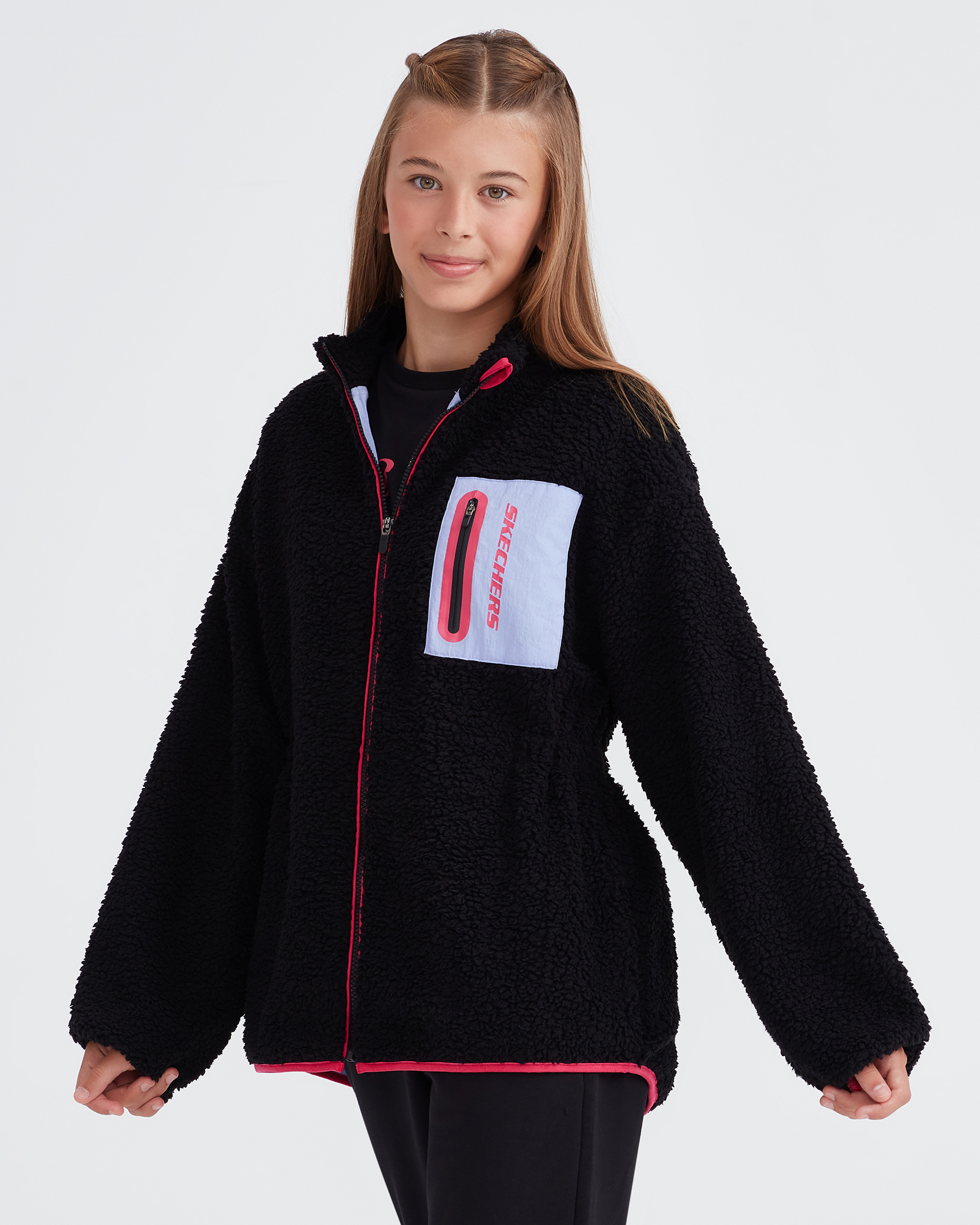 Skechers G Outdoor Fleece Full Zip Sherpa Büyük Kız Çocuk Siyah