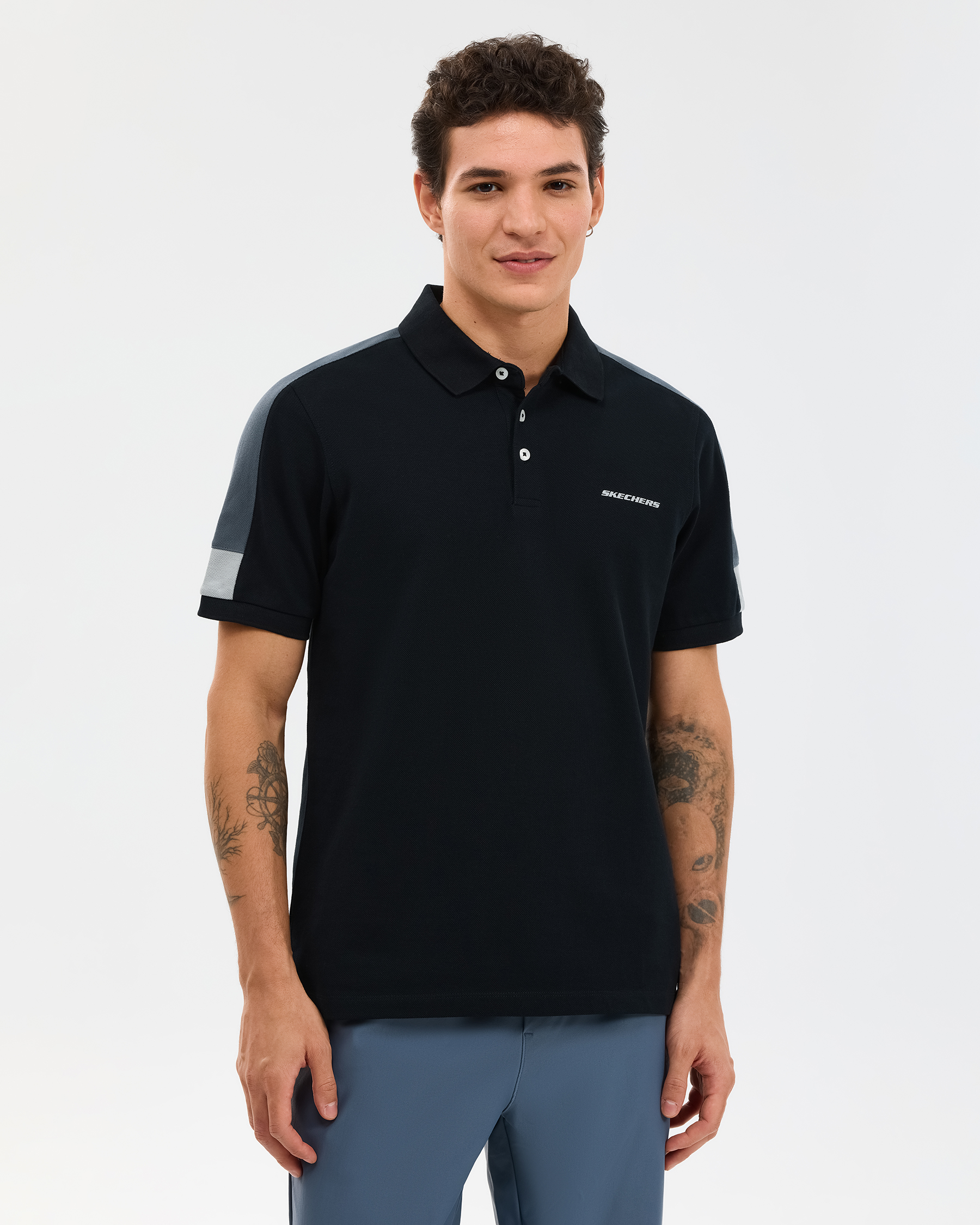 Skechers M Color Block Detail Polo Erkek Siyah Polo Yaka Tshirt
