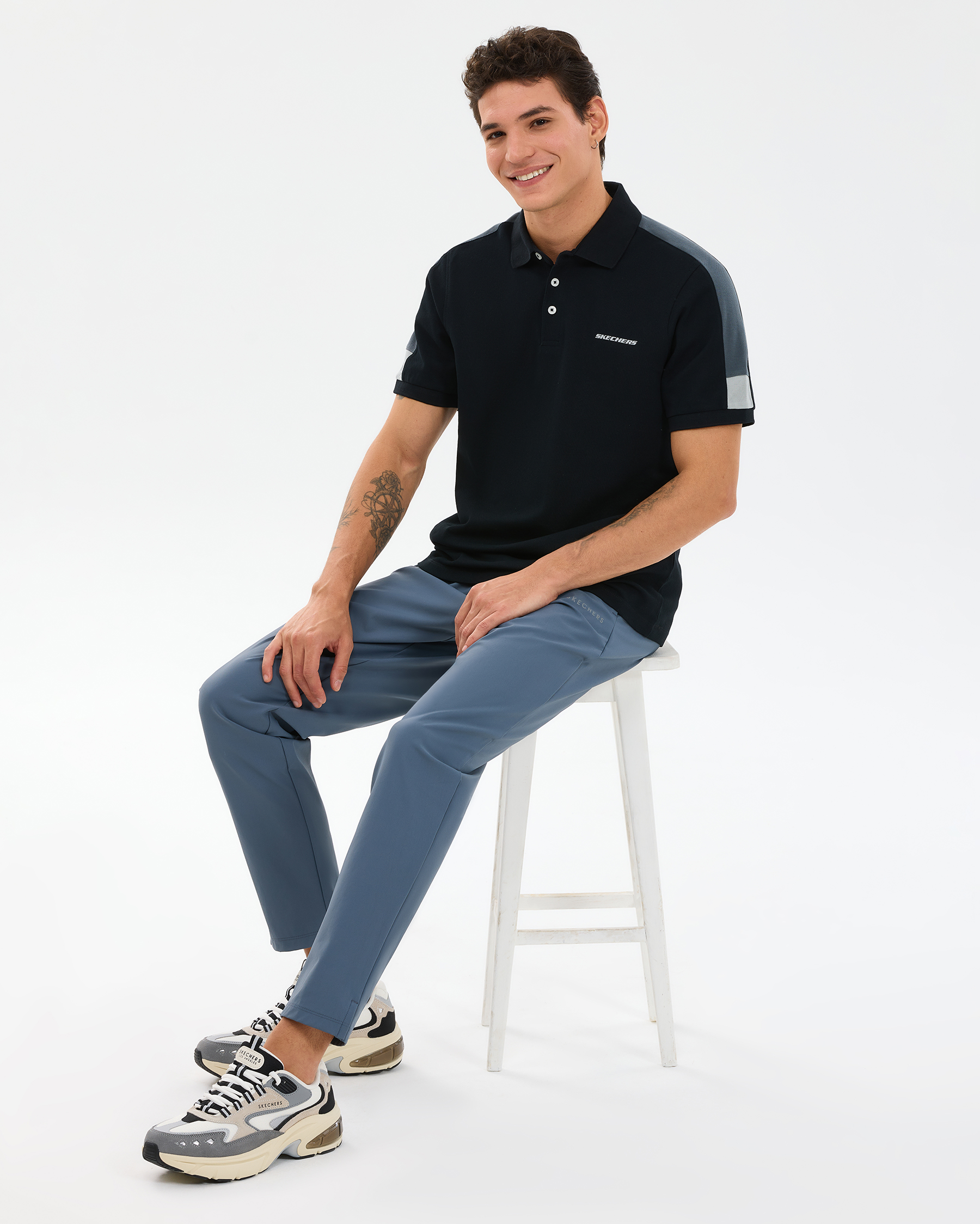 Skechers M Color Block Detail Polo Erkek Siyah Polo Yaka Tshirt