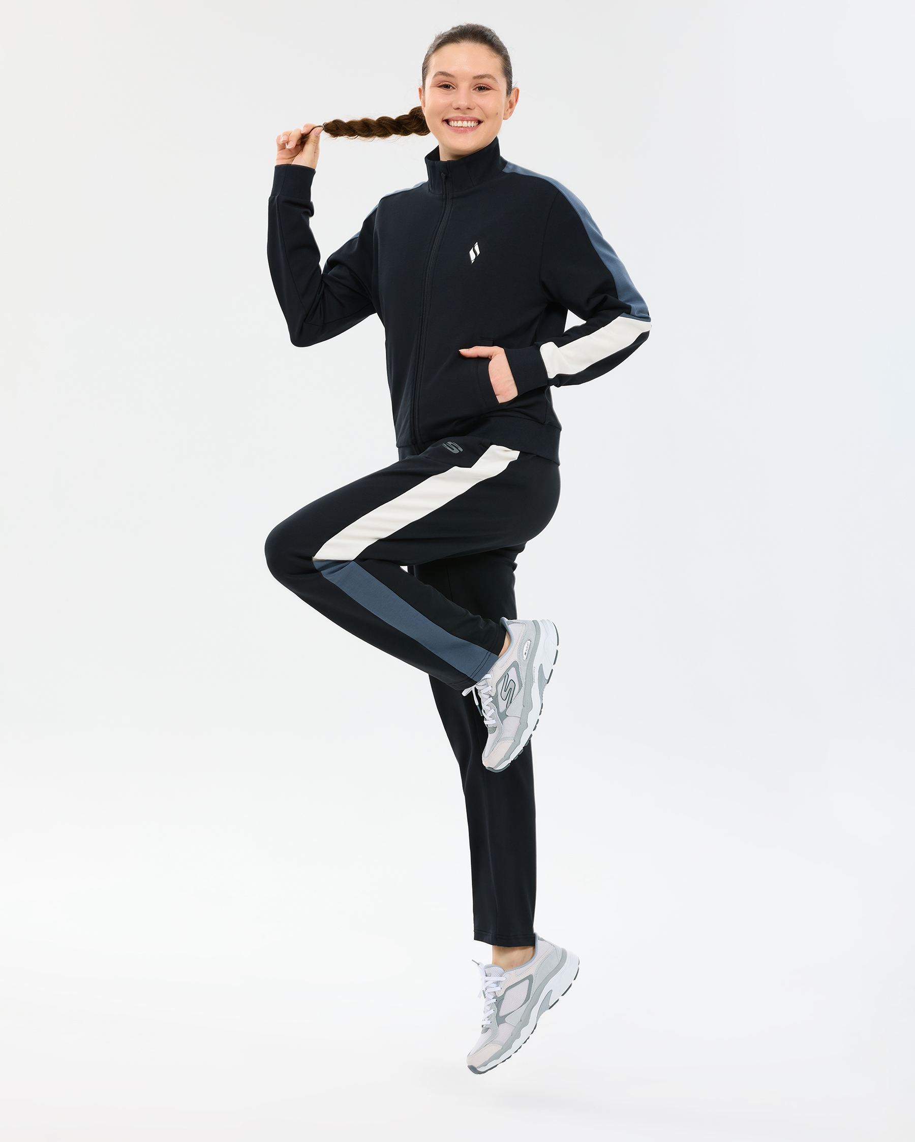 Skechers W Colour Block Track Suit Kadın Siyah Eşofman Takımı