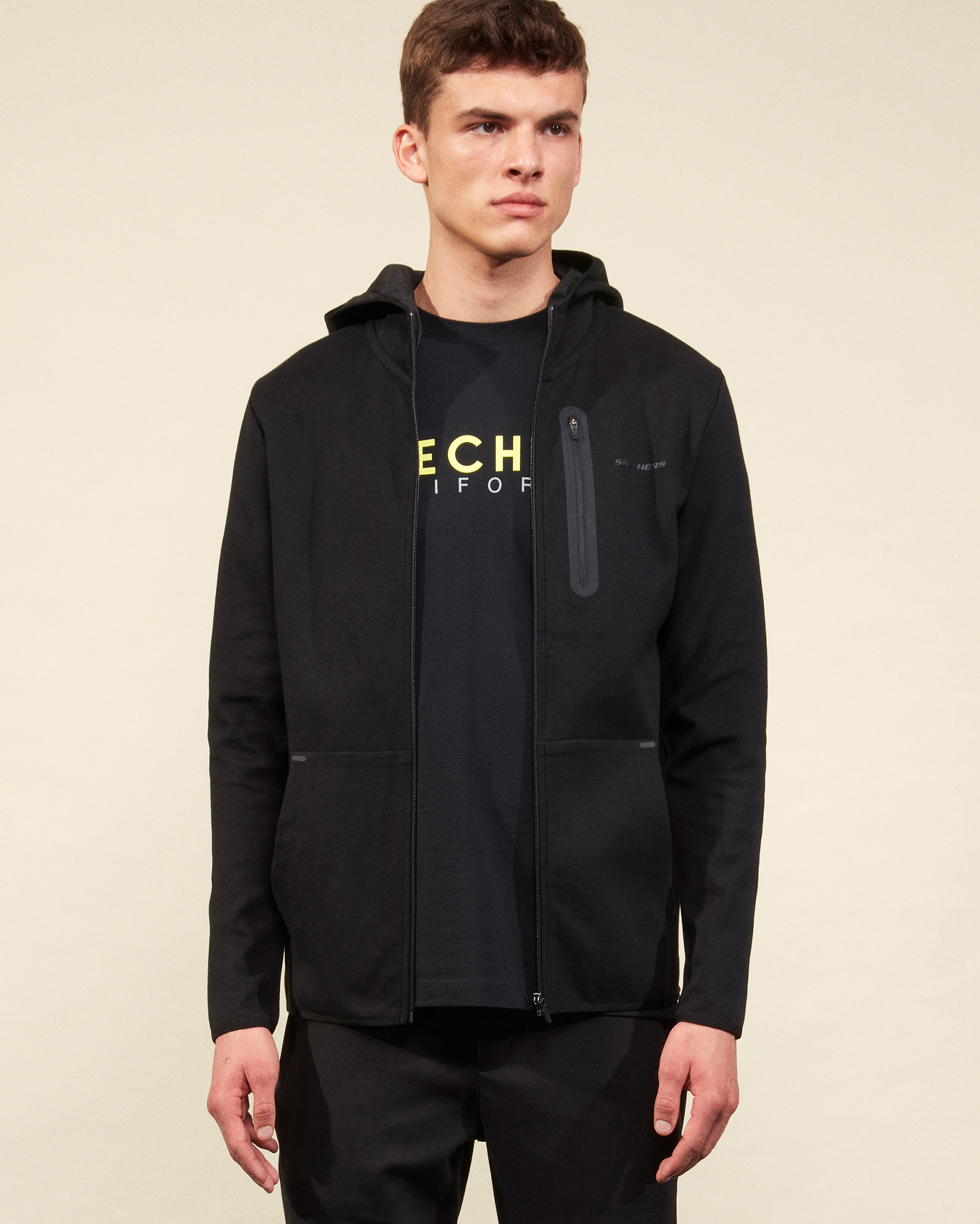 Skechers 2X I-lock M Printed Zip Detailed Fz Hoodie Erkek Siyah