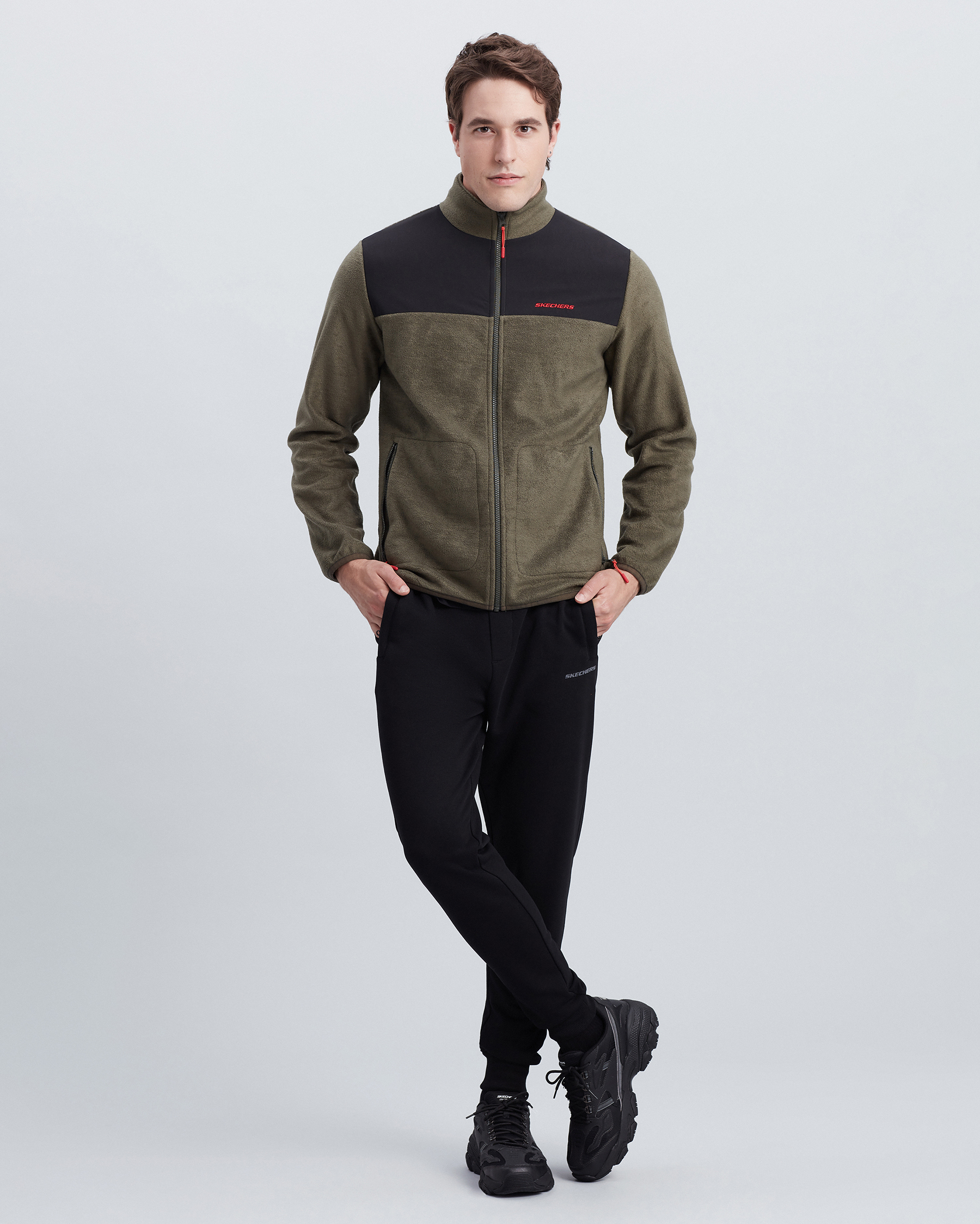 Skechers M Woven Panel Full Zip Polar Erkek Haki Polar S212174-801