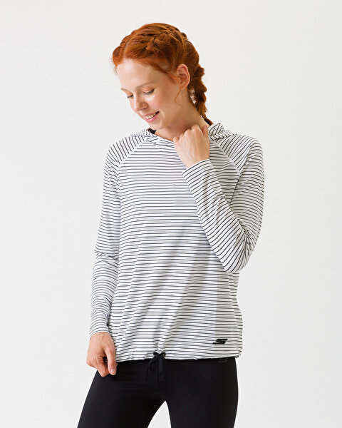 Skechers Chakra Stripe Pullover Kadın Beyaz Sweatshirt W03LT19 WHT