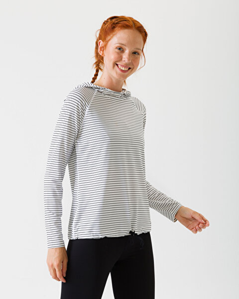 Skechers Chakra Stripe Pullover Kadın Beyaz Sweatshirt W03LT19 WHT-2