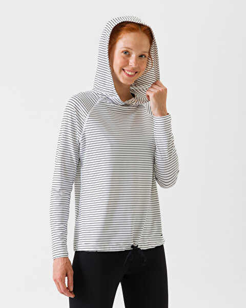 Skechers Chakra Stripe Pullover Kadın Beyaz Sweatshirt W03LT19 WHT-5