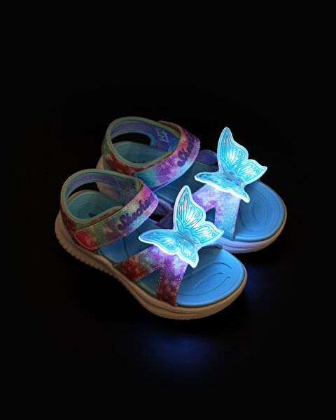 Skechers Jumpsters Sandal - Butterfly Brites Küçük Kız Çocuk Mavi Işıklı Sandalet 303109N AQMT-8