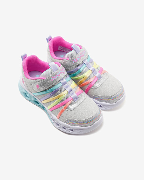 Skechers Flutter Heart Lights  -  Rainbow Bestie Büyük Kız Çocuk Gri Işıklı Spor Ayakkabı 303252L SM-6