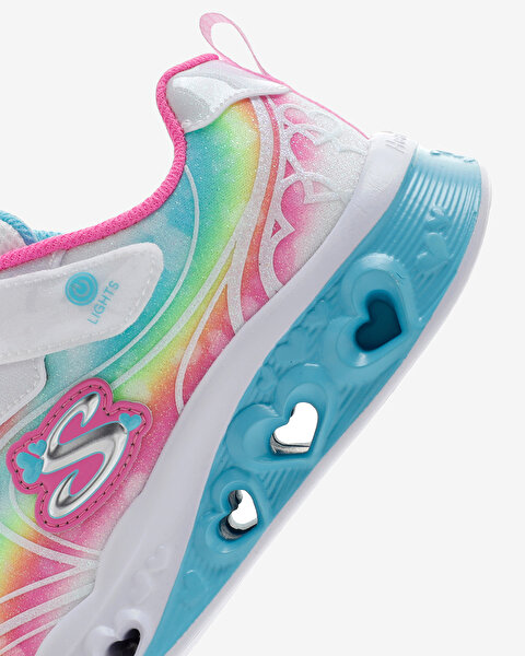 Skechers Flutter Heart Lights - Groovy Swirl Büyük Kız Çocuk Beyaz Işıklı Spor Ayakkabı 303253L WMLT-7