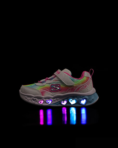 Skechers Flutter Heart Lights - Groovy Swirl Küçük Kız Çocuk Beyaz Işıklı Spor Ayakkabı 303253N WMLT-8