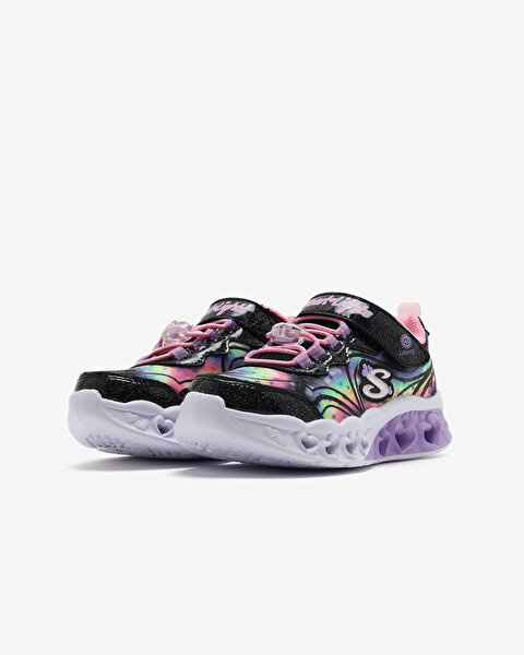 Skechers Flutter Heart Lights - Groovy Swirl Büyük Kız Çocuk Siyah Işıklı Spor Ayakkabı 303253L BKPK-2