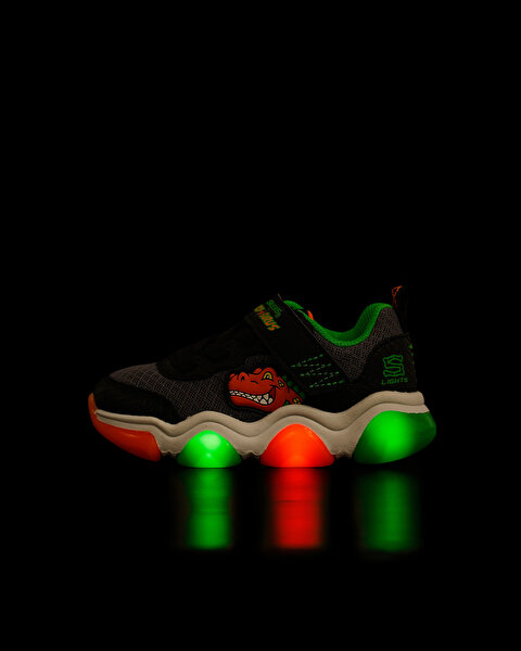 Skechers Mighty Glow 2.0-Dino-bolt Küçük Erkek Çocuk Siyah Işıklı Spor Ayakkabı 403501N BKOR-6