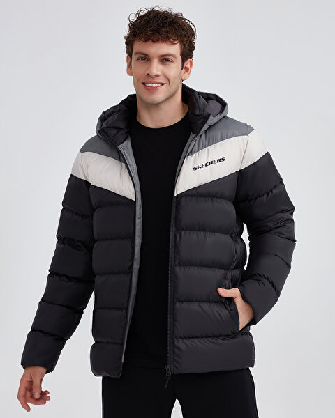 Skechers M Outerwear Colorblock Padded Jacket Erkek Siyah Mont S222069-001-3