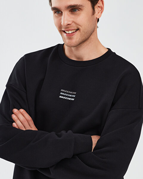Skechers M Essential Crew Neck Sweatshirt Erkek Siyah Sweatshirt S232234-001-4