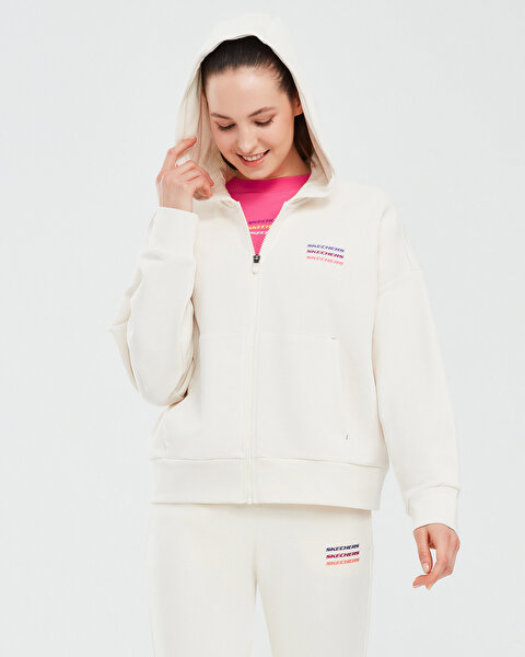 Skechers Essential W Full Zip Hoodie Sweatshirt Kadın Beyaz Sweatshirt S232242-102-2