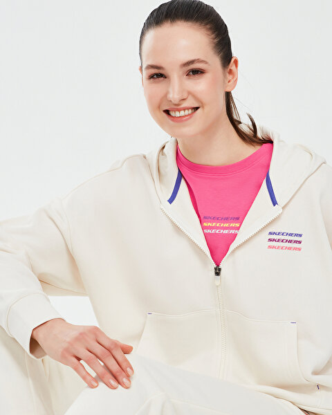 Skechers Essential W Full Zip Hoodie Sweatshirt Kadın Beyaz Sweatshirt S232242-102-4