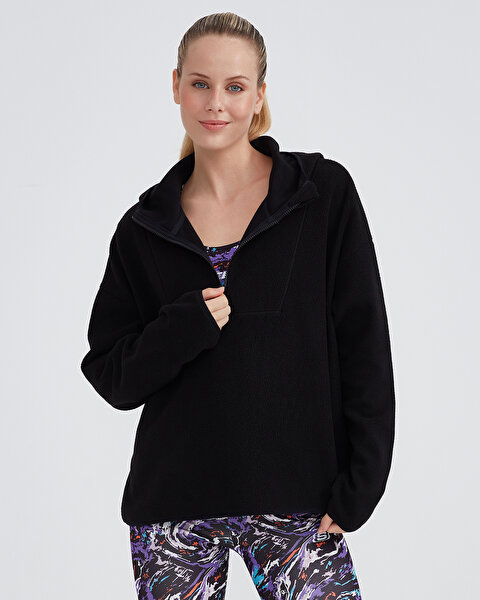 Skechers W Outdoor Fleece Half Zip Sherpa Kadın Siyah Sweatshirt S232297-001