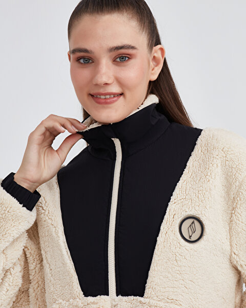 Skechers W Outdoor Fleece Half Zip Sherpa Kadın Beyaz Mont S232298-102-3