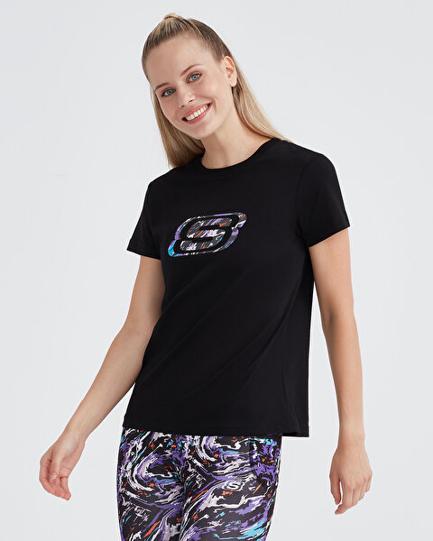 Skechers W Graphic Tee Crew Neck T-shirt Kadın Siyah Tshirt S232458-001-4