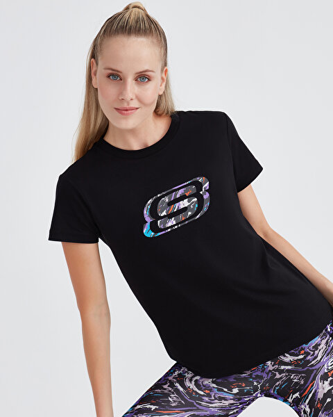 Skechers W Graphic Tee Crew Neck T-shirt Kadın Siyah Tshirt S232458-001-2