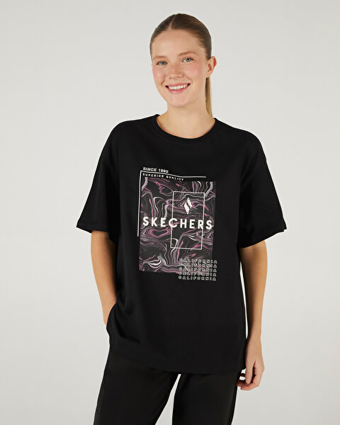 Skechers W Graphic Tee Heavy Weight Oversize T-shirt Kadın Siyah Tshirt S242141-001