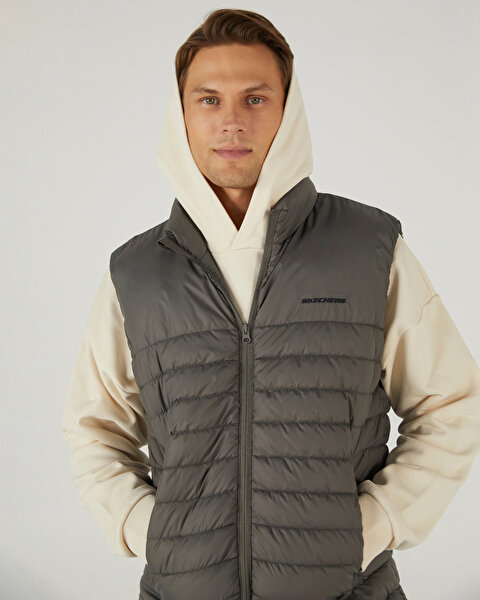Skechers M Outerwear Polar Lining Padded Vest Erkek Gri Yelek S242212-003
