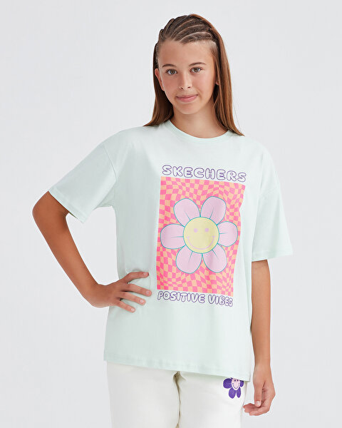 Skechers G Graphic Tee Loose Fit T-shirt Büyük Kız Çocuk Haki Tshirt SK232002-299-1