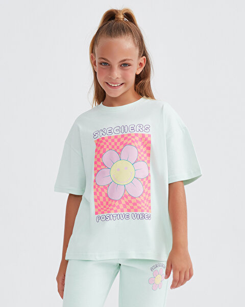 Skechers G Graphic Tee Loose Fit T-shirt Büyük Kız Çocuk Haki Tshirt SK232002-299-3
