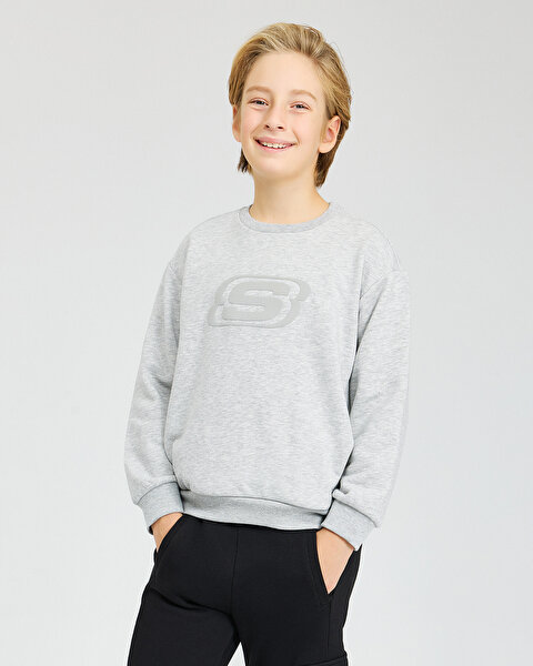 Skechers B Essential Crew Neck Sweatshirt Büyük Erkek Çocuk Gri Sweatshirt SK232065-036-1