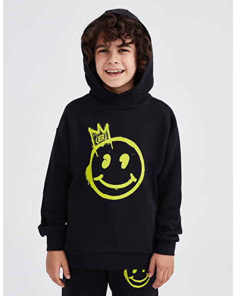 Skechers B Heavy Weight Fleece Hoodie Sweatshirt Büyük Erkek Çocuk Siyah Sweatshirt SK232184-001-3