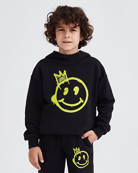 Skechers B Heavy Weight Fleece Hoodie Sweatshirt Büyük Erkek Çocuk Siyah Sweatshirt SK232184-001-1