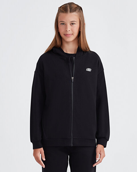 Skechers G Lw Fleece Full Zip Hoodie Sweatshirt Büyük Kız Çocuk Siyah Sweatshirt SK232219-001