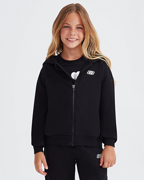 Skechers G Lw Fleece Full Zip Hoodie Sweatshirt Büyük Kız Çocuk Siyah Sweatshirt SK232219-001-3