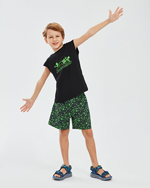 Skechers Graphic Tee B Tank Top Büyük Erkek Çocuk Siyah Tshirt SK241117-001-4