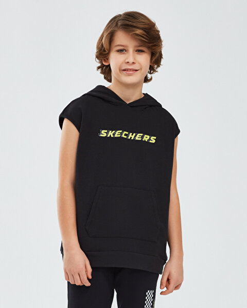 Skechers Lightweight Fleece Two Yarn B Sleeveless Hoodie Sweatshirt Büyük Erkek Çocuk Siyah Sweatshi