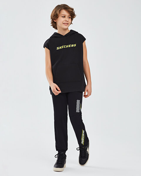 Skechers Lightweight Fleece Two Yarn B Sleeveless Hoodie Sweatshirt Büyük Erkek Çocuk Siyah Sweatshi-2