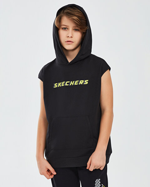 Skechers Lightweight Fleece Two Yarn B Sleeveless Hoodie Sweatshirt Büyük Erkek Çocuk Siyah Sweatshi-4