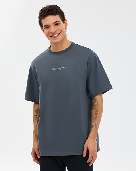Skechers M Graphic Tee Reflect Logo Oversize T-shirt Erkek Gri Tshirt S231094-3998