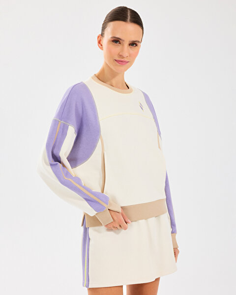 Skechers W Diagonal Lw Fleece Crew Neck Sweatshirt Kadın Beyaz Sweatshirt S2510045-102-1