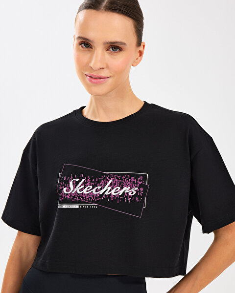 Skechers W Crop Fit Graphic Tee T-shirt Kadın Siyah Tshirt S2510144-001-3