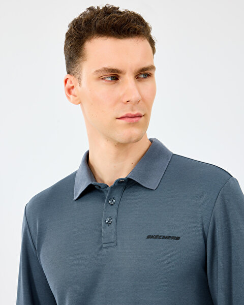 Skechers M Long Slv Polo Erkek Gri Polo Yaka Tshirt S2520061-3998-4