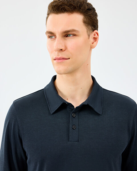 Skechers M Long Sleeve Modal Polo Polo Erkek Siyah Polo Yaka Tshirt S2520085-3817-5