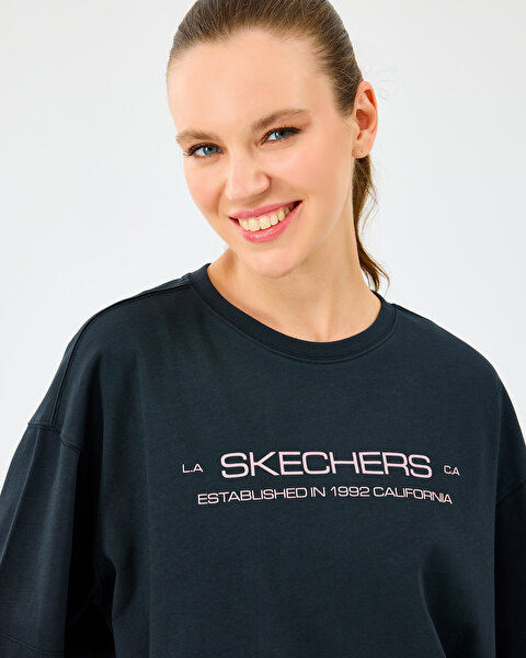 Skechers W Heavy Fabric T-shirt Kadın Siyah Tshirt S2520182-3817-3