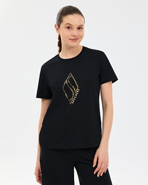 W Regular Fit Graphic T-shirt Kadın Siyah Tshirt S2610049-3817