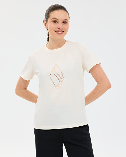 W Regular Fit Graphic T-shirt Kadın Beyaz Tshirt S2610049-3855