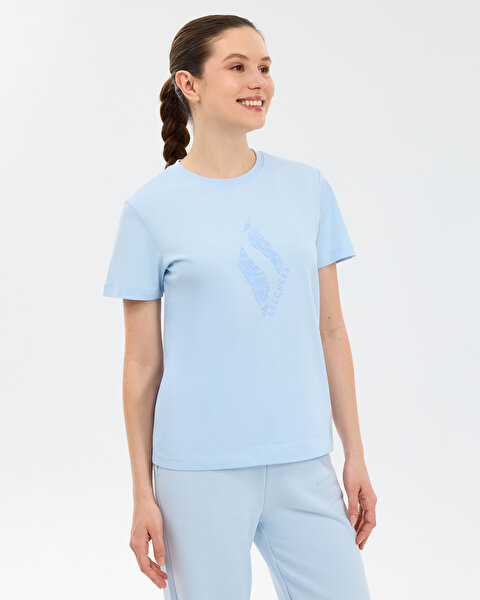 W Regular Fit Graphic T-shirt Kadın Mavi Tshirt S2610057-0721