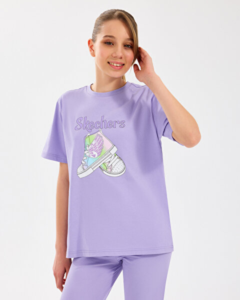 Skechers G Graphic Tee T-shirt Büyük Kız Çocuk Mor Tshirt SK2510019-505-4