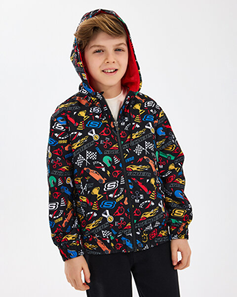 Skechers B Micro Full Zıp Jacket Büyük Erkek Çocuk Siyah Yağmurluk SK2510078-001-1