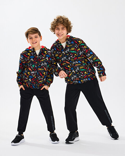 Skechers B Micro Full Zıp Jacket Büyük Erkek Çocuk Siyah Yağmurluk SK2510078-001-4